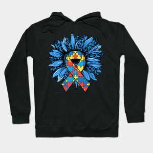 Leopard Sunflower Puzzle Ribbon Autism Awareness Hoodie